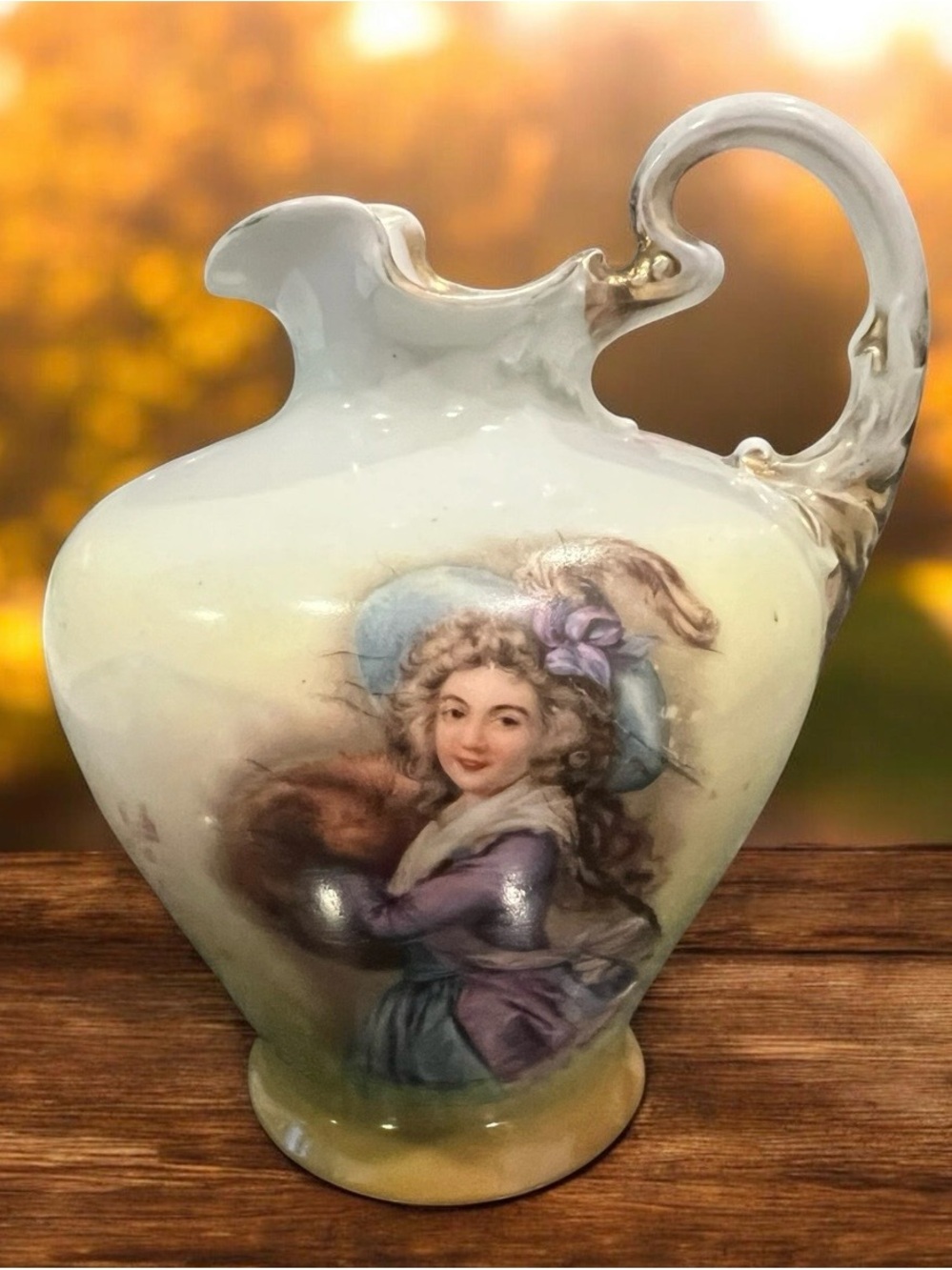 vintage 1900s Royal Bayreuth porcelain portrait pitcher.